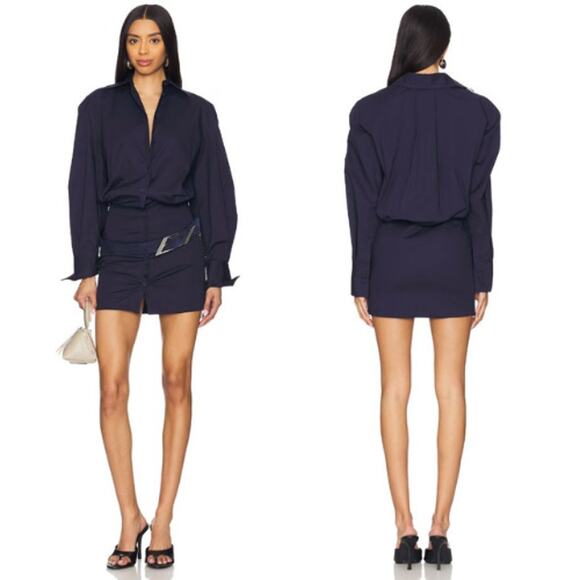 THE ATTICO | NWT Long Sleeve Shirt Mini Dress in Navy Blue IT 38 / US 0 - Picture 1 of 16